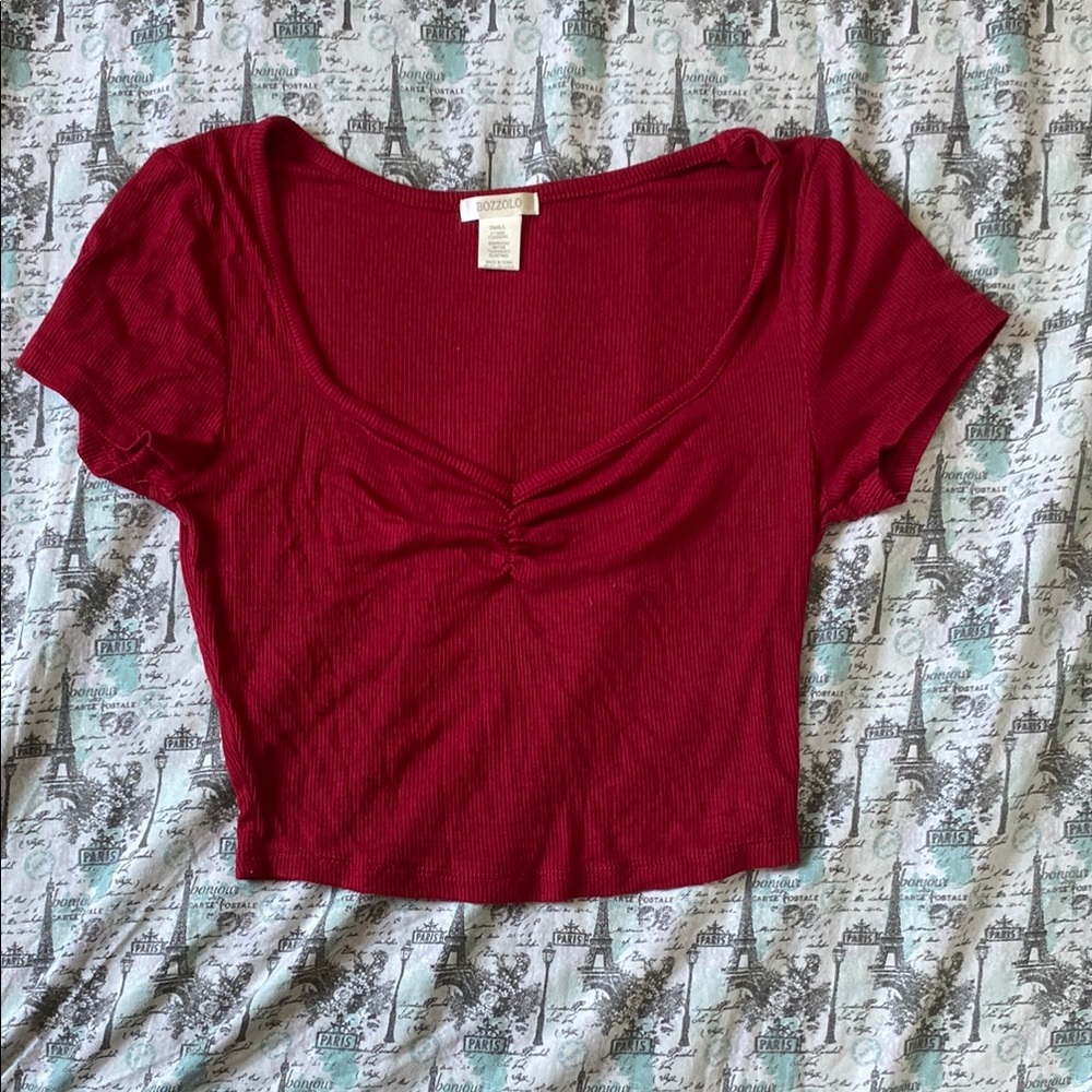 Bozzolo Red Ruched Crop T-Shirt